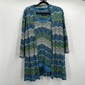 NIC+ZOE Sweater Cardigan Tank Set Womens 1X Blue Green Chevron Knit Lightweight